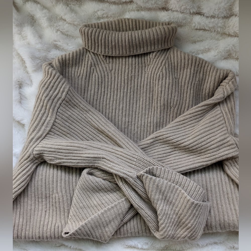 Beige Banana Republic Heavy Knit Turtleneck Sweater